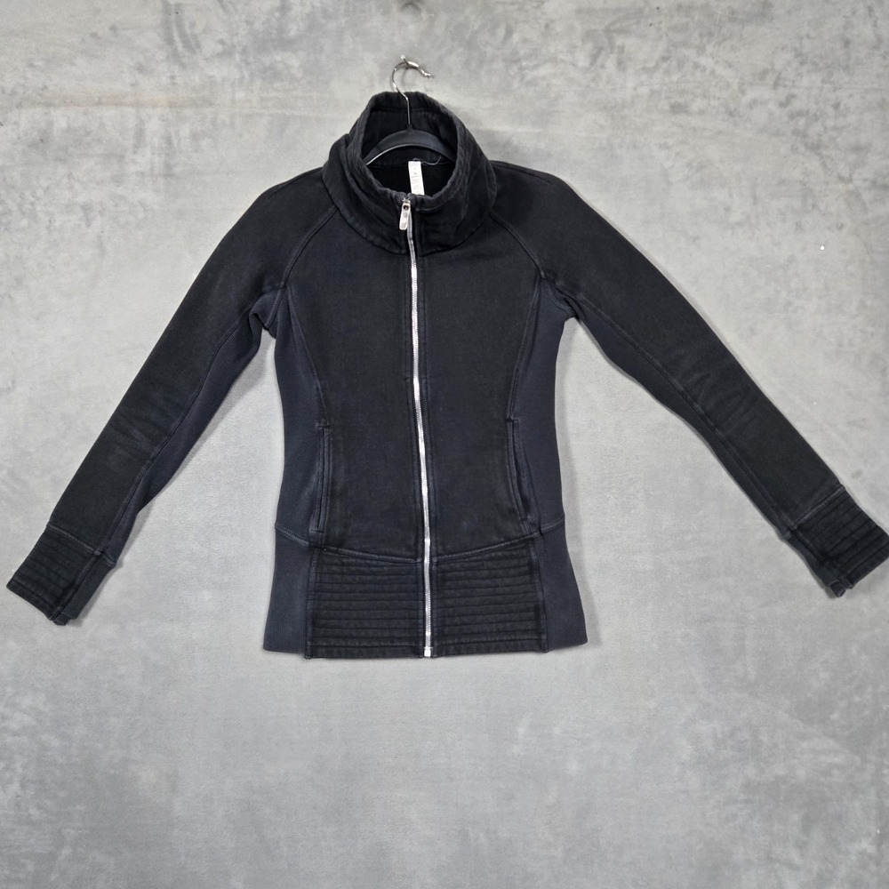 Lululemon Radiant II Jacket Womens 4‎ Black Full Zip distressed *FLAW*